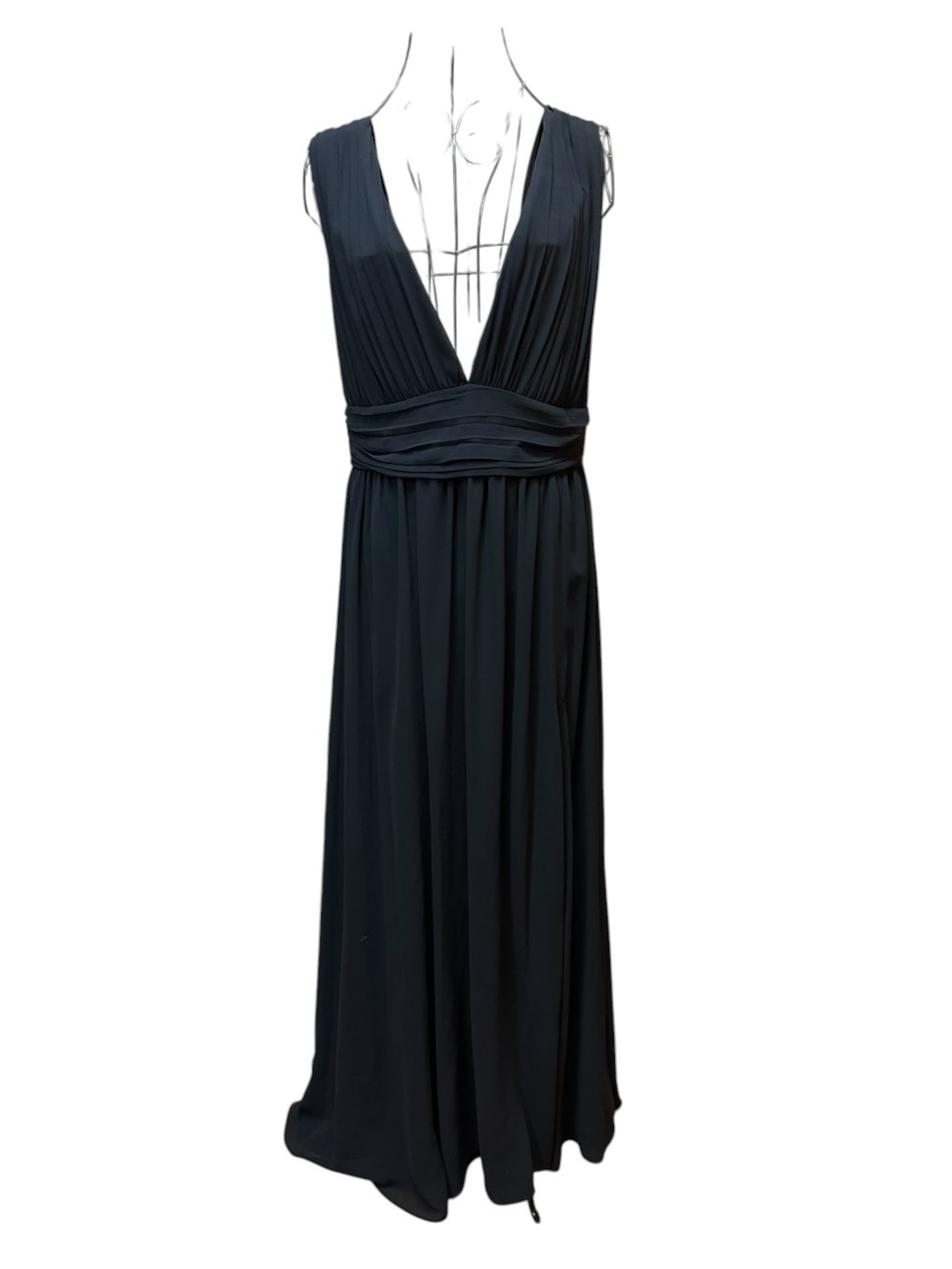 Lulu’s Deep V-Neck Plunge Black Cocktail Maxi Dress with Pleated Waist